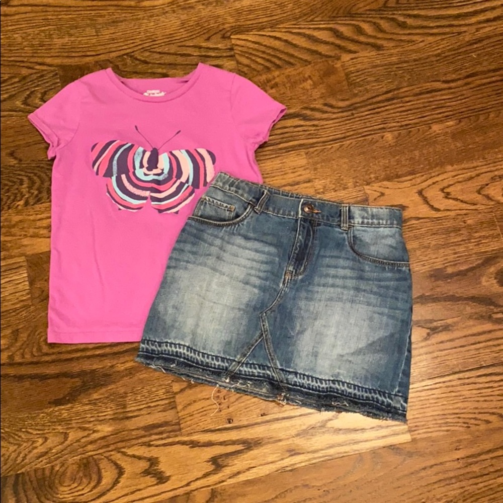 Girls Oshkosh tee & denim skirt